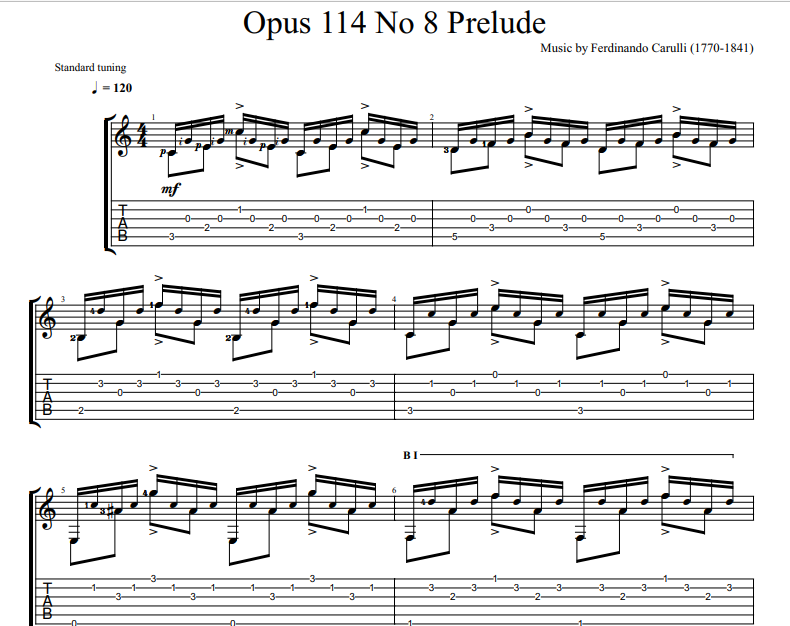 Ferdinando Carulli - Opus 114 No 8 Prelude for guitar tab